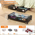 Under Bed Storage with Wheels, 2 Pack Under Bed Storage Containers with Clear Lids, XXL 65L Under Bed Storage Organizer, Rolling Under Bed Metal Drawer for Blanket, Clothes, Shoes (31 x 17 x 6.69 in) - Image 4