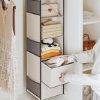 YOUDENOVA Hanging Closet Organizer, Hanging Shelves with Drawers, Beige | Closet Organizers and Storage with 6 side pockets, Foldable Storage for Clothes, Socks, Underwear & More, Breathable Fabric - Image 5