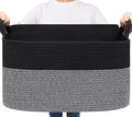 Goodpick Large Woven Rope Blanket Basket, Rectangle, Black & Gray by Goodpick