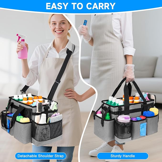 Cleaning Caddy Bag, Cleaning Supplies Organizer for Housekeepers, Housekeeping Caddy with Handle and Detachable Padded Cushion, Gray - Image 5