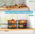 1 Pack Stackable Metal Wire Vegetable Fruit Basket for Kitchen Counter Cabinet, Pantry Organizers and Storage Basket, Food Can Snack Onion Potato Bread Storage Shelf Freezer Organizer Bins Black - Image 3