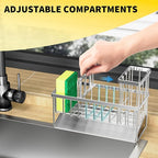 Cisily Sink Caddy Sponge Holder for Kitchen, 304 Stainless Steel Rustproof, Kitchen Sink Caddy with High Brush Holder, Dish Sponge Organizer with Divider(Silver) - Image 4