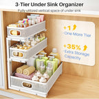 Under Sink Organizer, 3-Tier Thickened Metal Pull out Cabinet Organizer Shelf, Height Adjustable Slide out Storage Drawer Rack for Kitchen Bathroom Pantry Laundry Home Organization, 1-Pack, White - Image 3