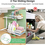 Kitstorack Under Sink Organizer, 2 Tier Under the Sink Storage, Slide out Pull out Cabinet Organizer Shelf, Metal Sliding Drawer for Kitchen Bathroom Pantry Closet Organization Rack, White, 2 Pack - Image 6