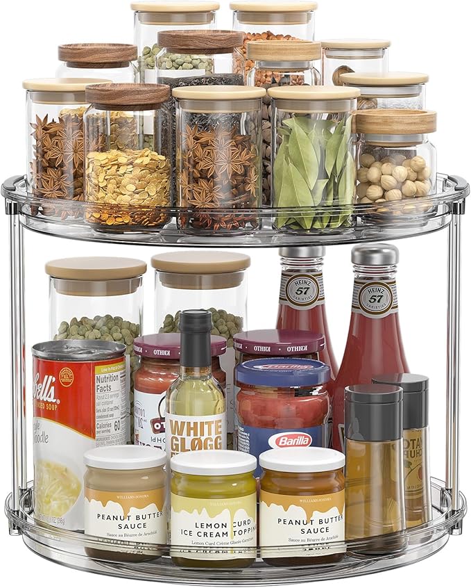 LAMU 2 Tier Lazy Susan Organizer 12 inch Large Lazy Susan Turntable Rotating Spice Rack Organization for Cabinet, Kitchen, Pantry, Countertop, Bathroom, Vanity, Medicine Cabinet Organizer, Grey by YourHome-OrganizationHelper