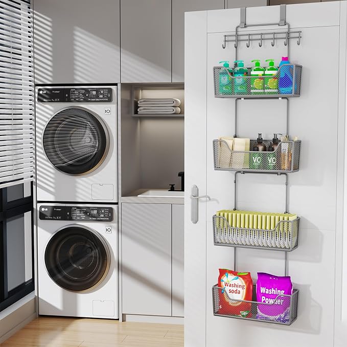 HapiRm Over The Door Organizer - Hanging Door Organizer with 4 Metal Large Capacity Baskets and Adjustable Coat Hook for Bathroom Bedroom Kitchen Pantry Closet Cabinet - Image 6