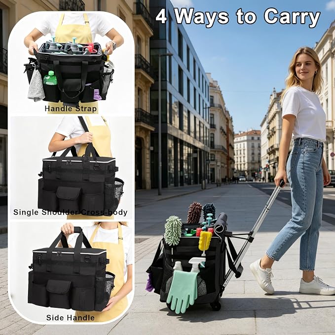 Large Rolling Cleaning Caddy with Wheels, Cleaning Supplies Organizer - Image 8