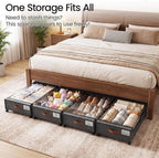 Yecaye 60 L Under Bed Storage with Wheels, 2 Pack Under Bed Storage Containers with Clear Window & Label, Rolling Under bed Shoe Storage organizer for Clothes, Shoes, Hemp Grey - Image 7
