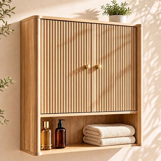 Bathroom Wall Cabinet, Medicine Cabinet with Adjustable Wood Shelf & Doors, Over The Toilet Storage Organizer Wall Mounted Storage Cabinet for Laundry Room, Kitchen, Living Room, Cupboard, Oak by DamcropFurniture