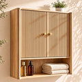 Bathroom Wall Cabinet, Medicine Cabinet with Adjustable Wood Shelf & Doors, Over The Toilet Storage Organizer Wall Mounted Storage Cabinet for Laundry Room, Kitchen, Living Room, Cupboard, Oak by DamcropFurniture