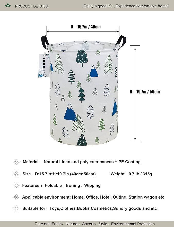 Round Forest Laundry Hamper Waterproof Fabric Home Storage - Image 2