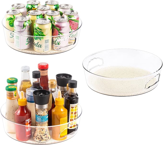 3 Pack Lazy Susan Organizer for Pantry Storage with Non-Skid Liner, 12" Clear Rotating Lazy Susan Turntable for Coner Cabinet, Kitchen Sink, Bathroom, Countertop, Lift-up Design for Easy Moving by Rakkime