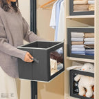 Homsorout Stackable Storage Bins with Lids - Large Decorative Basket with Lids, Fabric Foldable Closet Organizer Bins, Shelf Organizer for Living Room, Dorm, 5 Pack, Dark Grey - Image 4