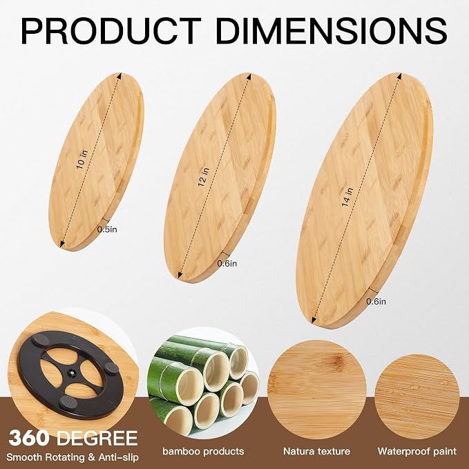 13in Bamboo Lazy Susan Turntable Organizer for Kitchen Countertop, Cabinet - Image 2