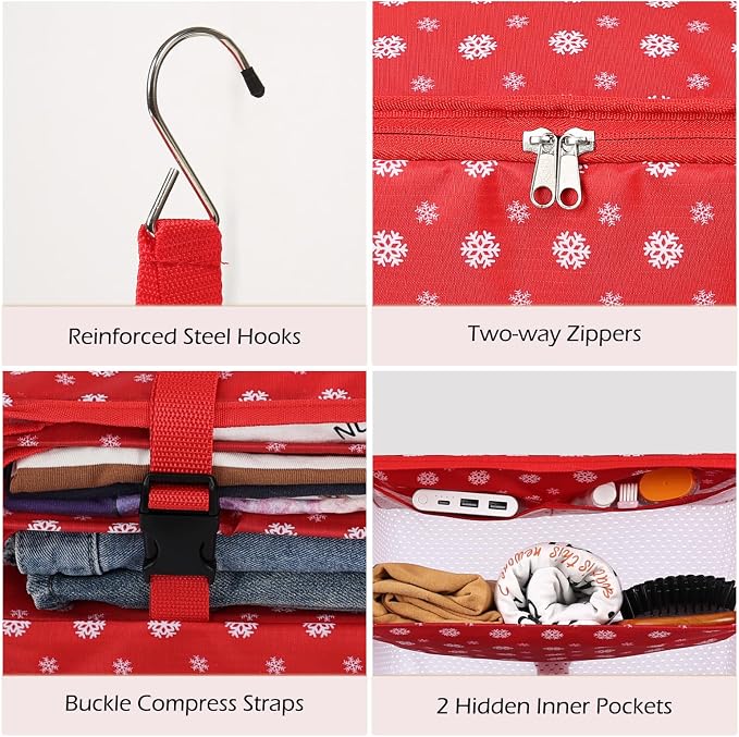 Surblue Hanging Closet Storage Bag Collapsible 3-Shelf Washable Oxford Fabric with 2 Hooks (L 11.41 * 11.41 * 19.68in, Snow) - Image 6