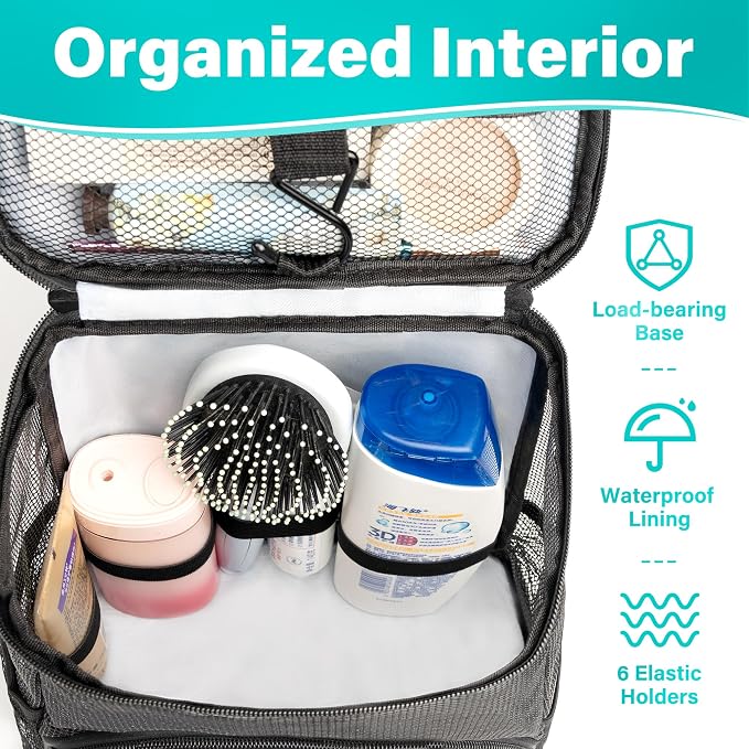 Hanging Toiletry Bag, Shower Caddy Tote Bag (Updated Version, Full Size Bottle Compatible), Bath Organizer for College Dorms, Gym, Camp, Women Men, with Funny Luggage Tag - Image 5