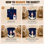 Cartoon Rocket Laundry Basket for Kids Room,Space Planets Foldable Oxford Hamper with Handles, Portable Clothes and Toy Storage Bucket Organizer for Bedroom Bathroom Dorm Laundry Room Decor - Image 6