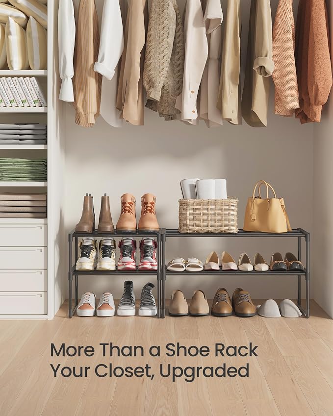 SONGMICS Shoe Rack, 2-Tier Shoe Organizer, Metal Storage Shelf | for Entryway, Upright or Upside Down, for 6-9 Pairs, Stackable, 11.8 x 26.8 x 14.6 Inches, Black ULSA202B01 - Image 9