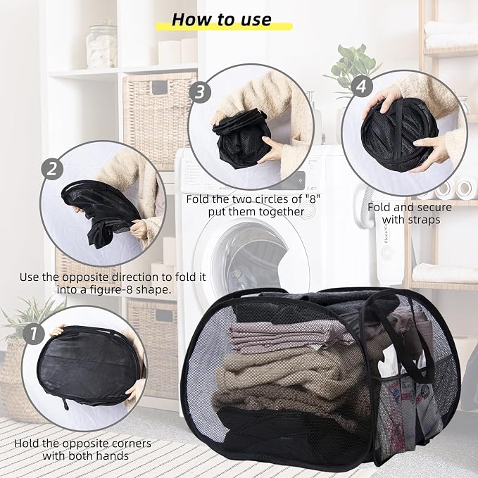 Collapsible Laundry Basket, 90L Mesh Pop-up Hamper with Handles - Image 7