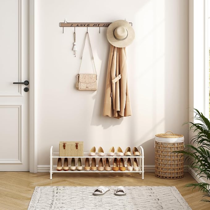 Hoctieon 2 Tier Shoe Rack for Closet, Durable Mesh Style Shoe Rack, Entryway Shoe Shelf, Shoe Storage Organizer for Hallway, Bedroom, Living Room, Wardrobe, White - Image 2