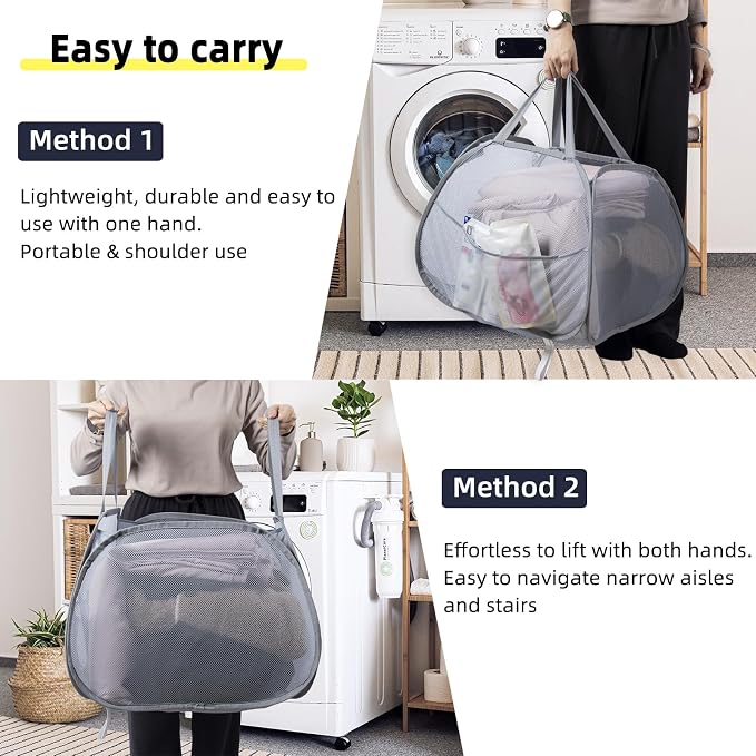 Collapsible Laundry Basket, 90L Mesh Pop-up Hamper with Handles - Image 5