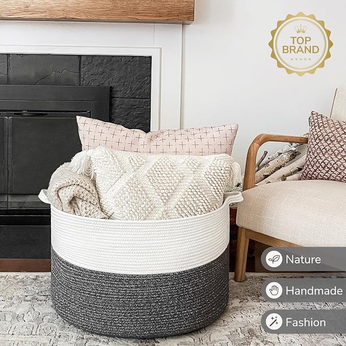 INDRESSME XXXLarge Woven Rope Blanket Basket Living Room, 90L - Image 7