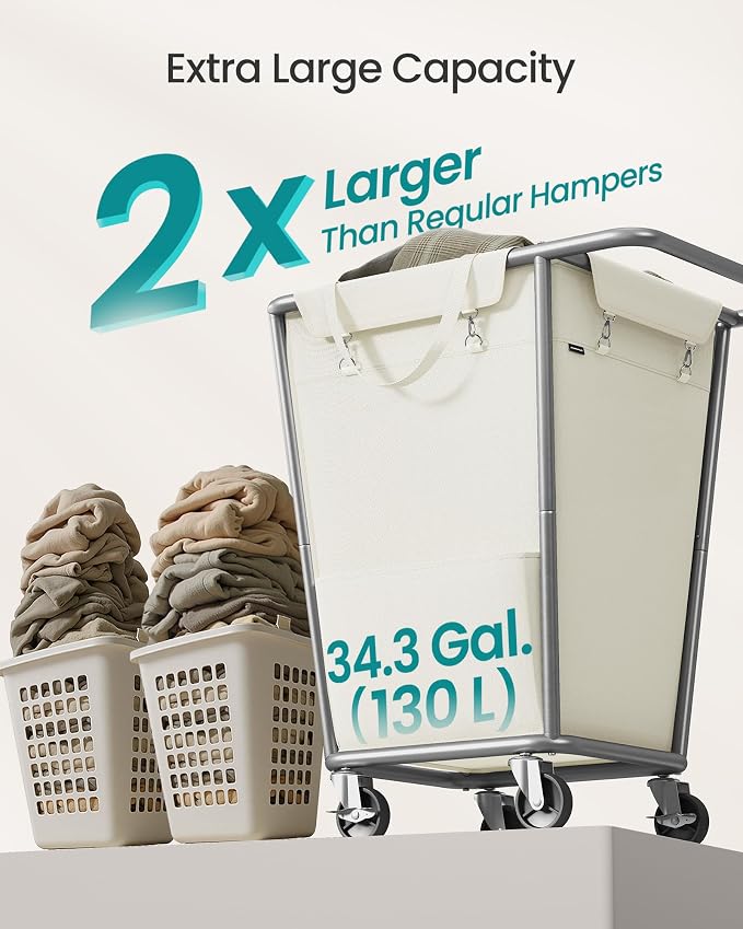 SONGMICS 1-Section Laundry Basket with Wheels, 34.3 Gallons (130 L) Hamper - Image 3