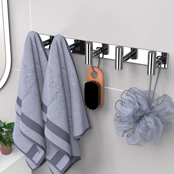 VAEHOLD Hat and Coat Wall Mount Rack - Hooks for Robes, Bags, Keys, and Towels - Bathroom Towel Hanger Organizer (Polished Chrome, “T“ Shape 5 Hooks 1 Pack) - Image 3