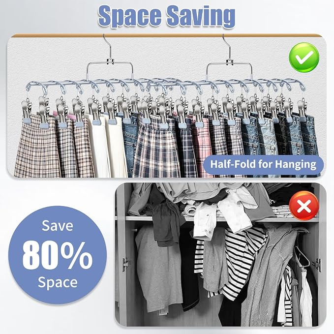 2 Pack Pants Hangers with 40 Clips, Space Saving Closet Organizer - Image 2
