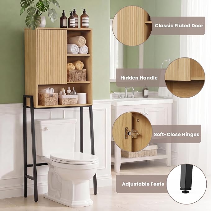 Over The Toilet Storage Cabinet,24" W Bathroom Organizer, Oak - Image 8