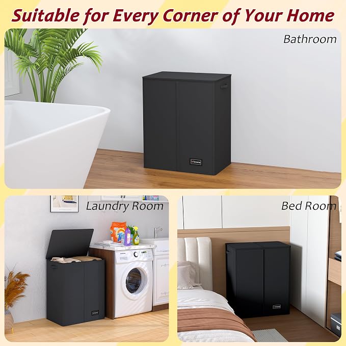 150L Laundry Hamper 2 Section, Large Laundry Hamper with Lid, Dirty Clothes Hamper with 2 Removable Inner Bags, Collapsible Laundry Basket Organizer for for Clothes Toys Towels, Hamper 2 Compartment - Image 7
