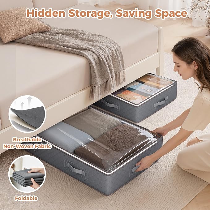 Budding Joy 95L Under Bed Storage Containers, 8 Pack Storage Bags Grey | Underbed Storage Bags for Blankets, Towels, Comforter, Sweaters, Linen Sheets, Wrapping Paper - Image 6