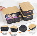 Ohmlove 6 Pack Plastic Storage Baskets with Bamboo Lids for Organization - Image 3