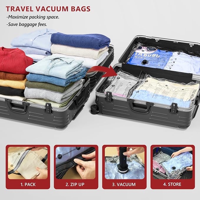 Travel Vacuum Bags for Clothing with Cordless Pump 15 Combo, Clear | Compression Packing Cubes Organizer Storage for Luggage Suitcase, Space Saver Seal Bags for Vacation Cruise - Image 2