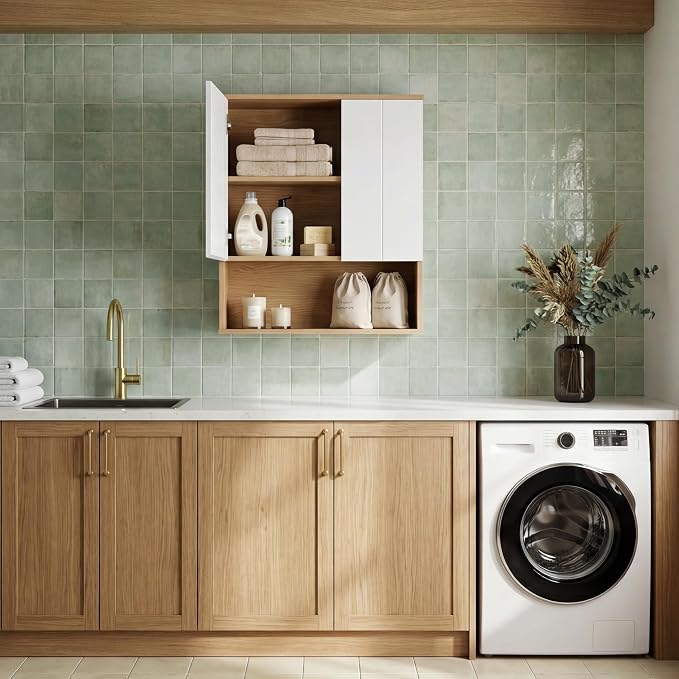 24"x30" Bathroom Wall Cabinet with Asymmetrical Doors & Open Shelf - Image 5