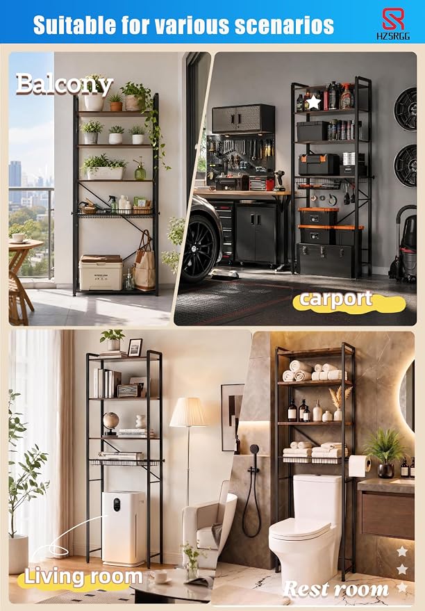 Easy Installation Over The Toilet Storage Cabinet, 4-Tier 3-Screw Quick Install Bathroom Organizer, No Handyman Required, Laser Welding, eco-Friendly Paint Coating.(Vintage Brown/Black) - Image 3