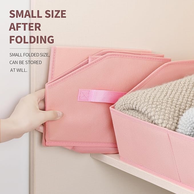 Homsorout Storage Bins for Shelves - Large Trapezoid Closet Shelf Organizer, Fabric Organization Bins with Handles, Storage Baskets for Clothes, Towel, Purse, 6 Pack, Pink - Image 4