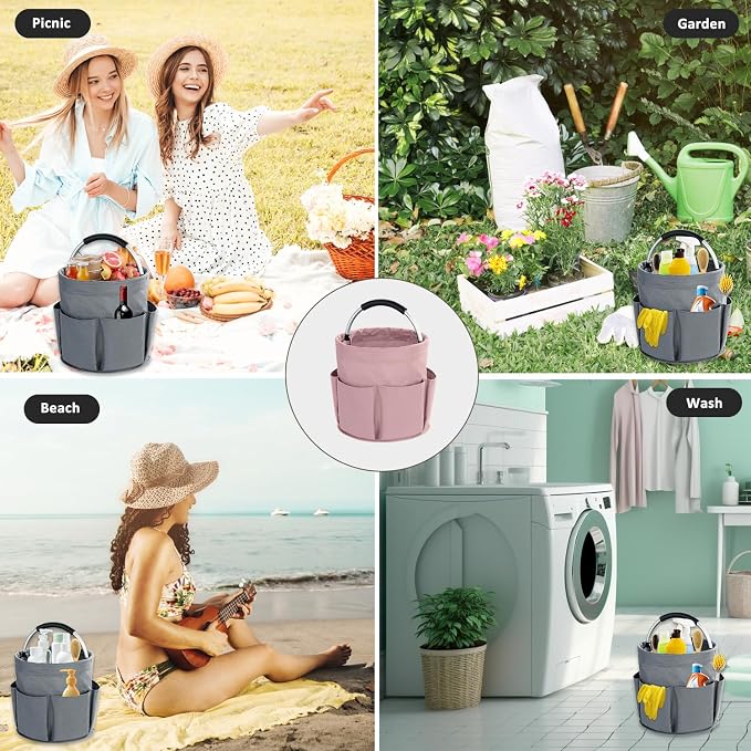 17L Cleaning Caddy with Handle, Cleaning Supplies Organizer, Foldable Storage Basket, Cleaning Supply Caddy, Portable Multi Cleaning Bucket Bag for Home, Garden (Pink) - Image 7