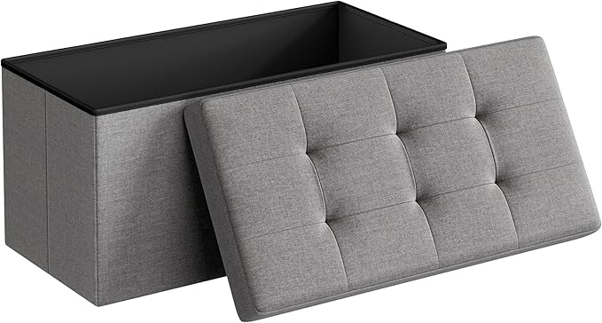 SONGMICS 30 Inches Folding Storage Ottoman Bench, Load 660 lb | Ottoman Foot Rest, Storage Chest, for Living Room, Entryway, Dove Gray and Ink Black, MINOTA Collection ULSF47G by Unknown