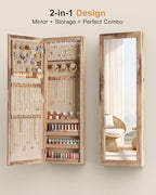 Nicetree 6 LEDs Jewelry Armoire, Hanging Mirror Jewelry Cabinet, Oak - Image 3