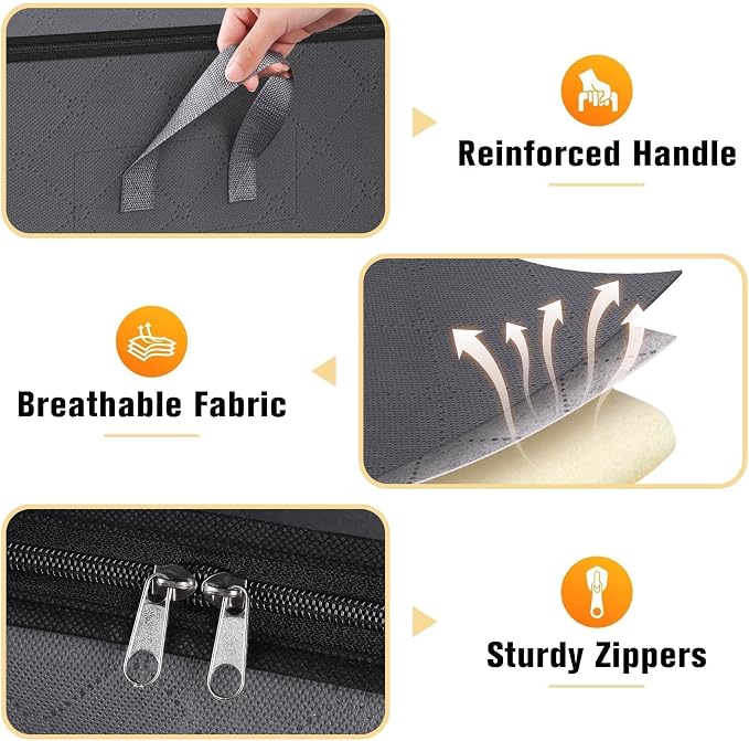 SpaceTrove Clothes Storage Bags, 8-Pack Comforter Blanket Organizers, 80L Large Capacity Containers with Visual Window for Clothing, Quilt, Sheet, Pillow, Closet Organization for Bedding (Grey) - Image 3
