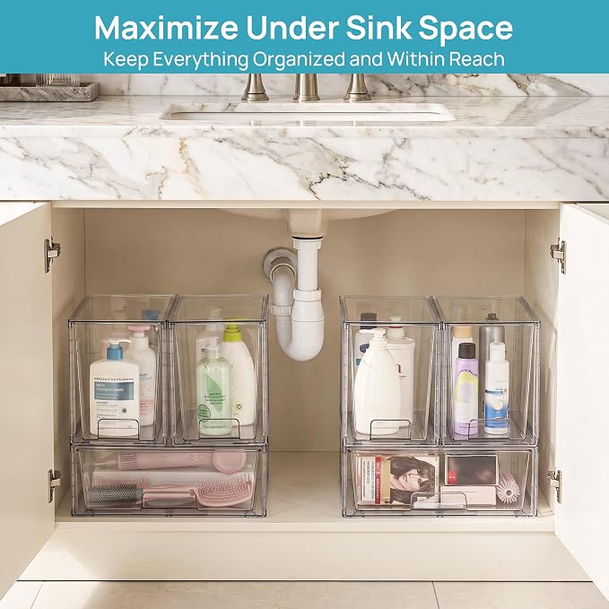 Vtopmart Clear Stackable Storage Drawers, 6 Pack Wide Tall Set - Image 5
