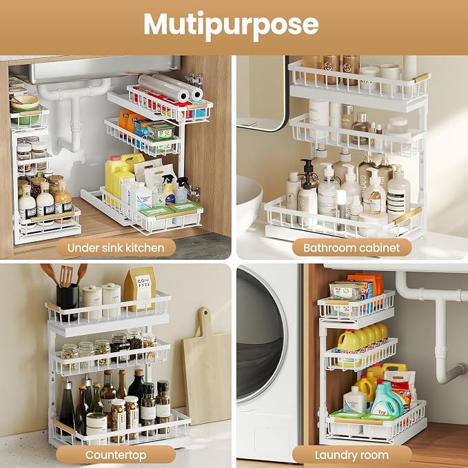 Under Sink Organizer and Storage 1 Pack 3 Tier Kitchen Bathroom Organizers - Image 7