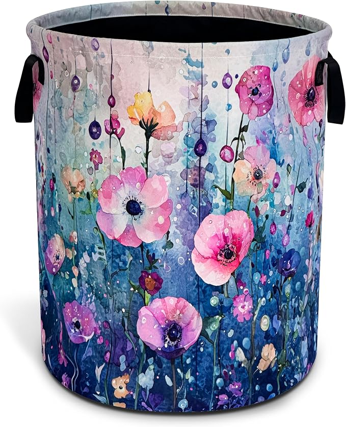 Colorful Flowers Laundry Basket Oxford Cloth Floral Hamper 18.9 x 16.5 Inch by Unknown