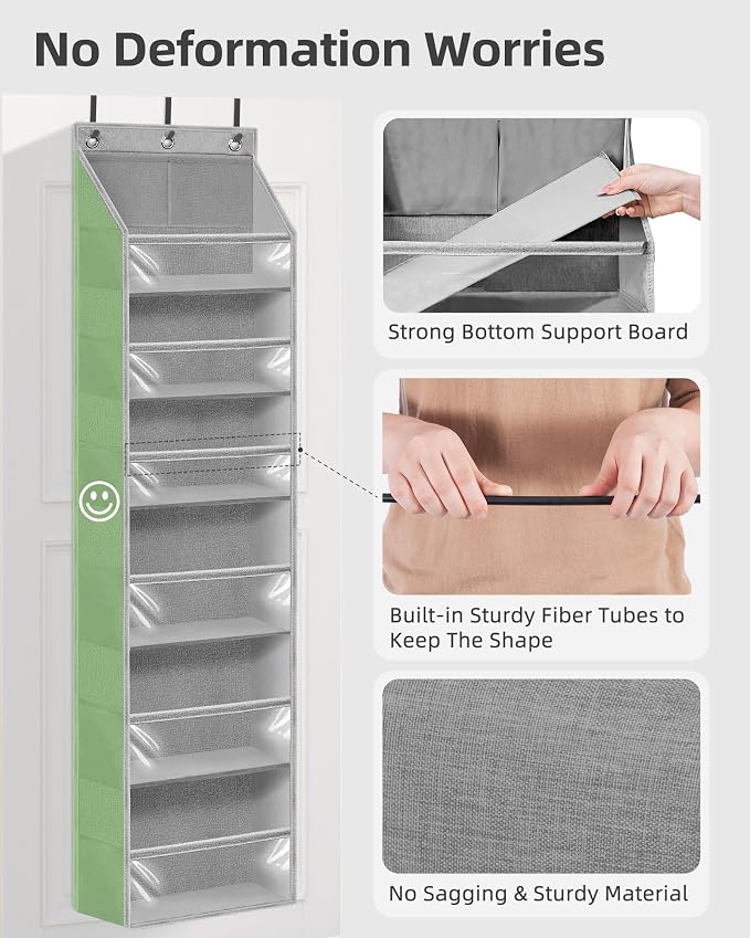 STORAGE MANIAC Over the Door Organizer 6-Shelf Closet Hanging Storage with 14 Mesh Pockets, 66lbs Capacity Clear Deep Pockets Behind Door Storage for Nursery, Bathroom, Bedroom, 1 Pack Grey - Image 4