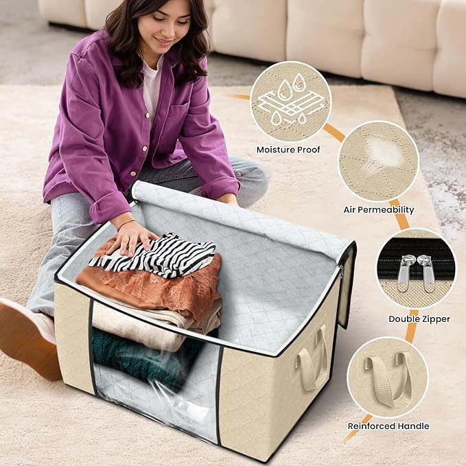Fab totes 90L Clothes Storage, Foldable Thick Fabric Blanket Storage Bags | Foldable Containers with Zippers,Window and Handles for Organizing Bedroom, Closet, Comforter, Bedding,Dorm essentials - Image 4