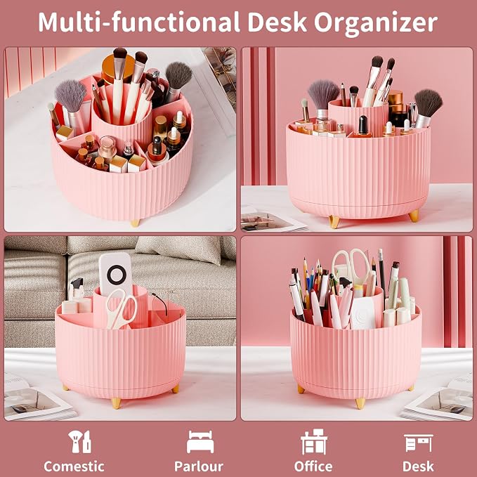fanado 360° Rotate Makeup Brush Holder Organizer, Makeup Organizers Countertop, Makeup organization and Skincare Storage for Vanity, Desktop, Bathroom (Pink) - Image 3