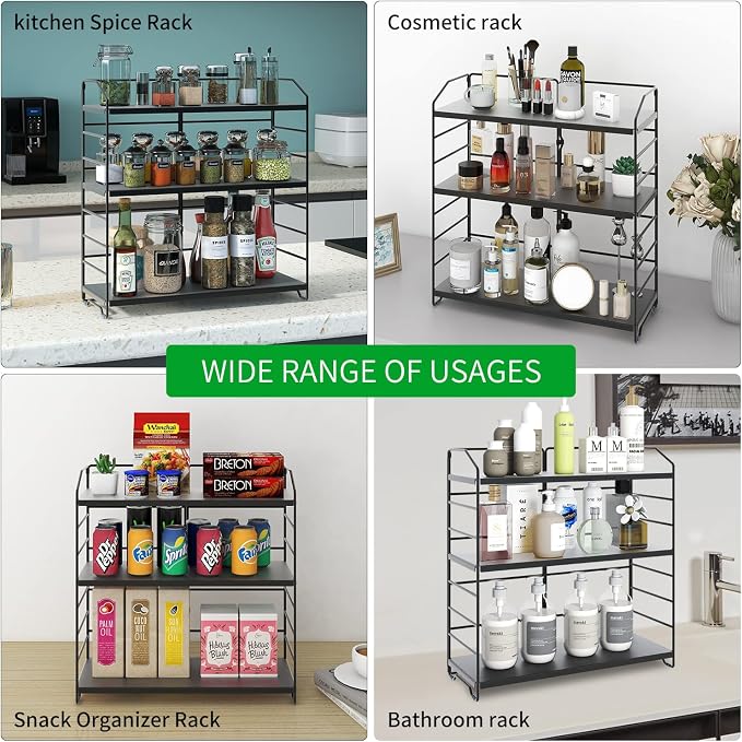 BOIVSHI Bathroom Countertop Organizer, 3-Tier Bathroom Counter Organizer, 8-Levels Height Adjustable, Bathroom Organizer for Kitchen, Pantry, Livingroom, Offices Storage, Metal Black - Image 7