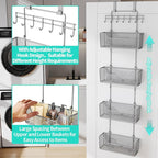 HapiRm Over The Door Organizer - Hanging Door Organizer with 4 Metal Large Capacity Baskets and Adjustable Coat Hook for Bathroom Bedroom Kitchen Pantry Closet Cabinet - Image 7