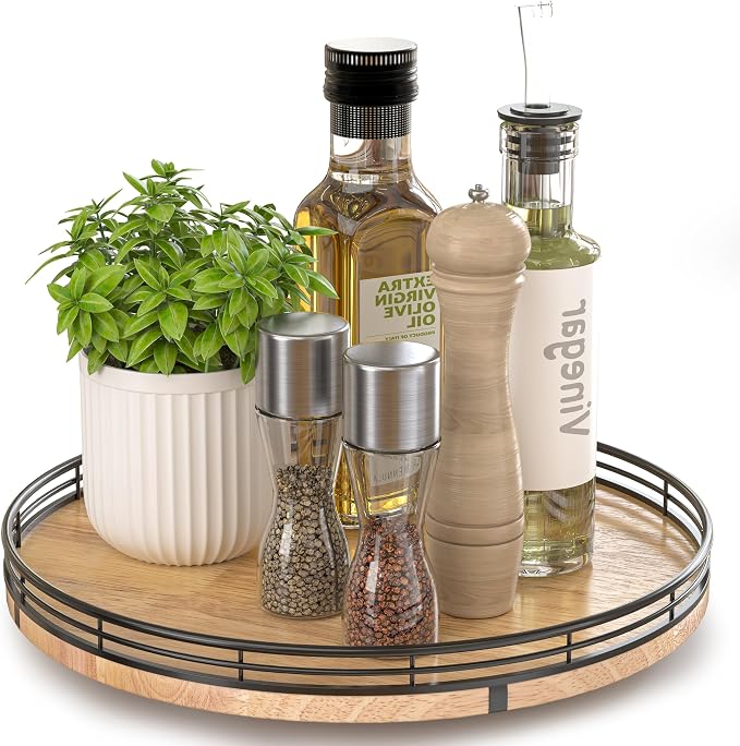 AMH 12-Inch Farmhouse Oak Lazy Susan Organizer by AMH